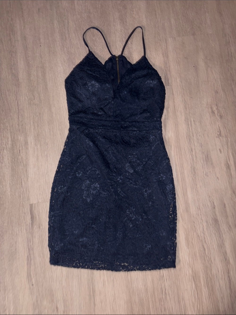 Navy Lace Mini Dress with Spaghetti Straps